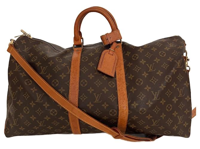 Brown Coated Canvas Louis Vuitton Keepall Bandouliere 55 Cloth  ref.697958