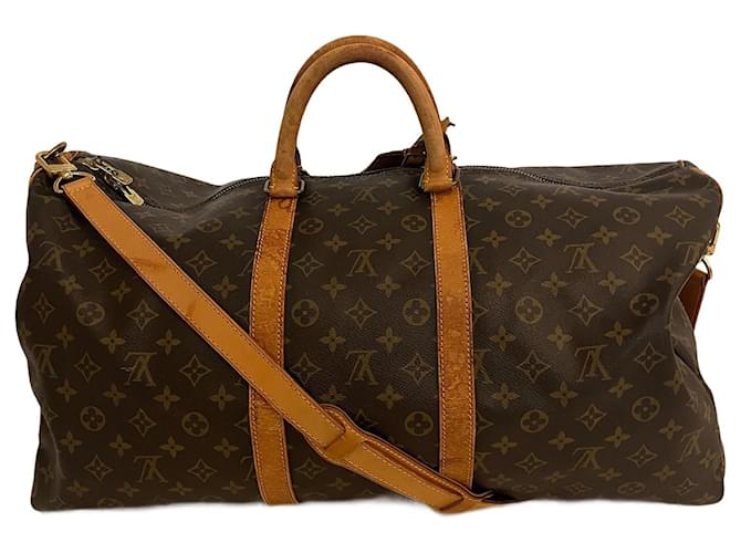 Brown Coated Canvas Louis Vuitton Keepall Bandouliere 55 Cloth  ref.697971