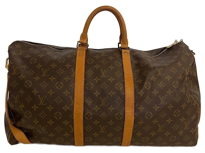 Brown Coated Canvas Louis Vuitton Keepall Bandouliere 55 Cloth  ref.697975