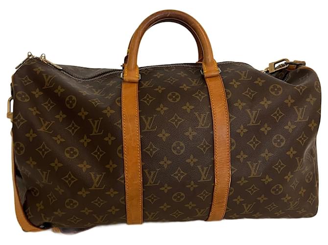 Brown Coated Canvas Louis Vuitton Keepall Bandouliere 50 Cloth  ref.697979