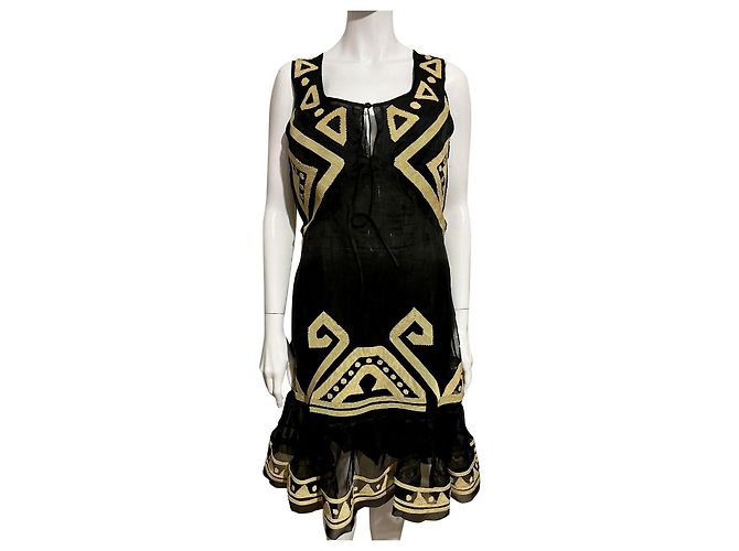 Diane Von Furstenberg Abito DvF Arana in chiffon di seta nero e oro D'oro