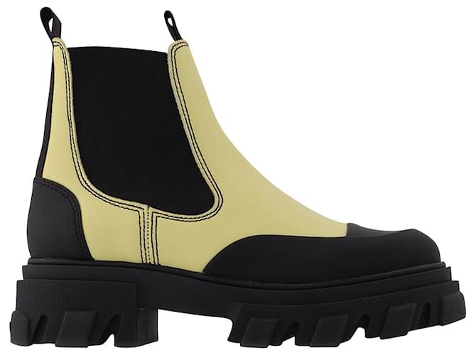 Ganni Yellow Leather Cleated Boots  ref.698035