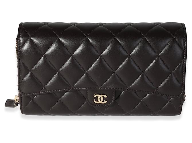 Chanel Brown Quilted Lambskin Chain Wallet  Leather  ref.698148