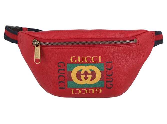 Gucci Logo Print Grained Calfskin Leather Small Belt Bag