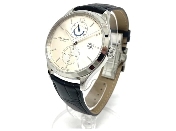 Montblanc Heritage Chronometry Dual Time Automatic Date Watch Black Silver hardware Leather Steel  ref.698332