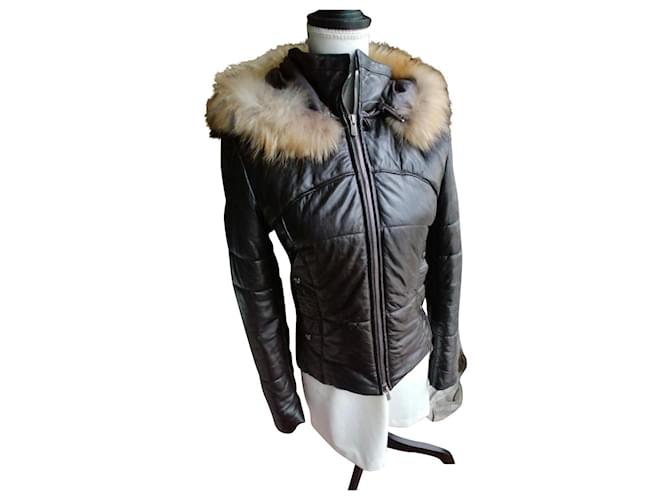 Ventcouvert jaqueta de couro com capuz Marrom  ref.698346