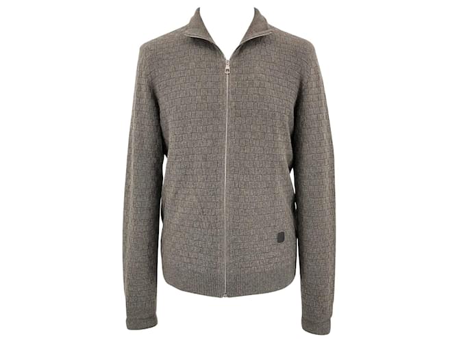 Louis Vuitton damier weave zip cardigan in gris fonce wool blend Grey  ref.698397