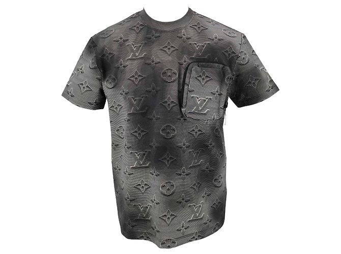 Louis Vuitton T-Shirt aus grauem Polyamid mit 3Monogramm mit D-Effekt
