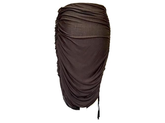 Lanvin skirt in chocolate silk with side pleat Brown  ref.698450