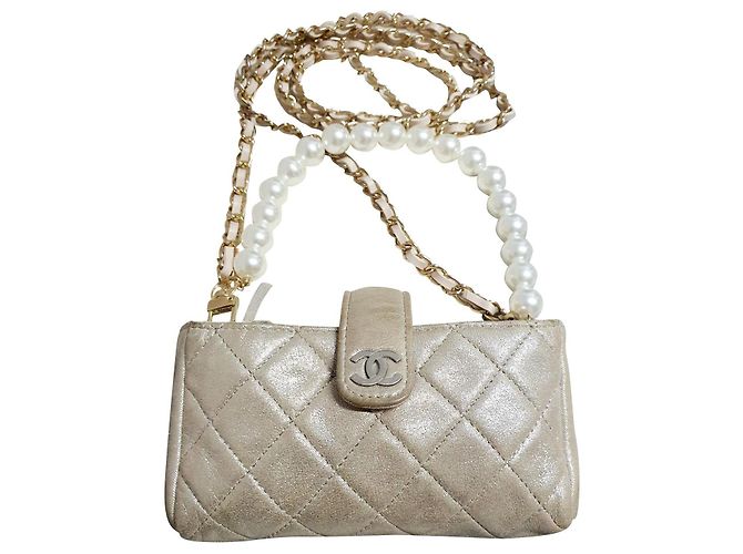Borsa a tracolla Chanel Argento D'oro Velluto Scamosciato