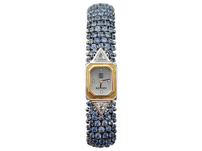 Relógio Repossi, dois ouros, safiras, diamantes.