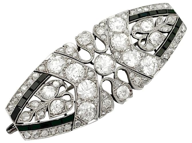 inconnue Platinum Art Deco brooch set with diamonds and onyx.  ref.698624