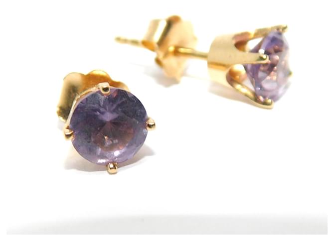 Autre Marque Gold Purple Purple Amethysts Stud Earrings Golden Yellow gold  ref.698635