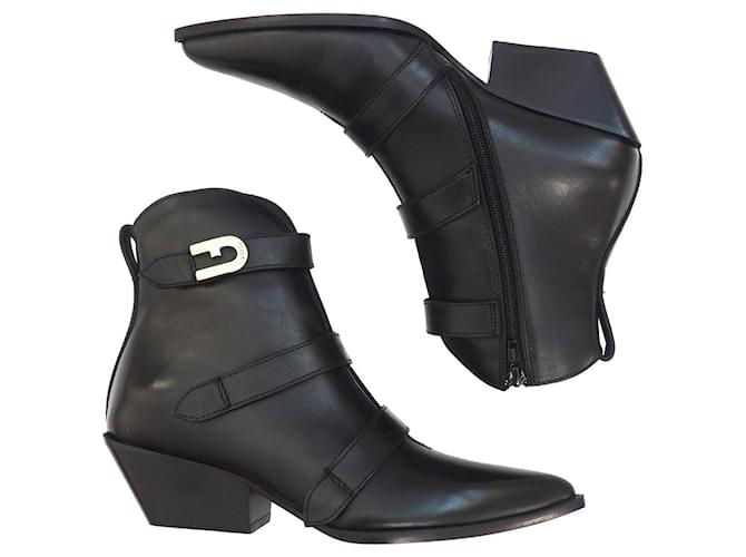 Furla West leather ankle boots in black Size 37  ref.698661