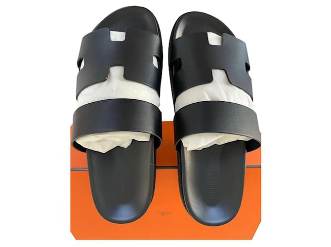 Hermès Men Sandals Black Leather Elastane  ref.698663