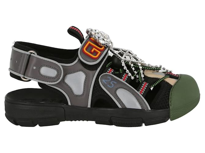 Sandales de sport clinquantes en tissu à mailles Gucci Cuir Multicolore  ref.698820