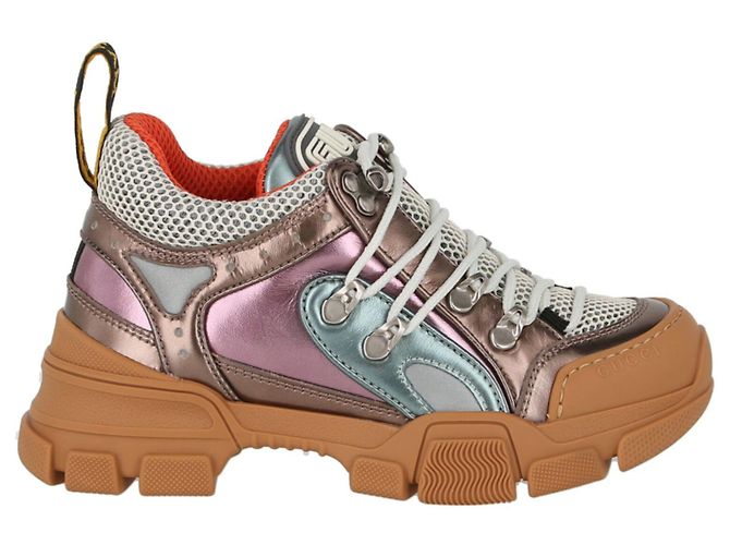 Baskets en cuir métallisé Flashtrek Gucci