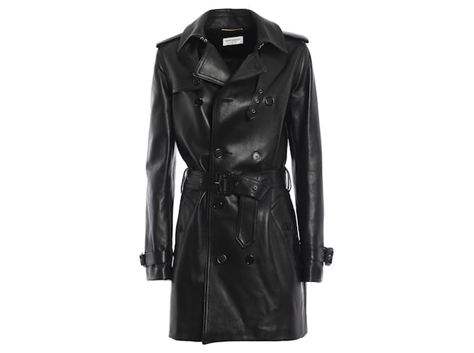 Saint Laurent Coats, Outerwear Black Leather  ref.699018