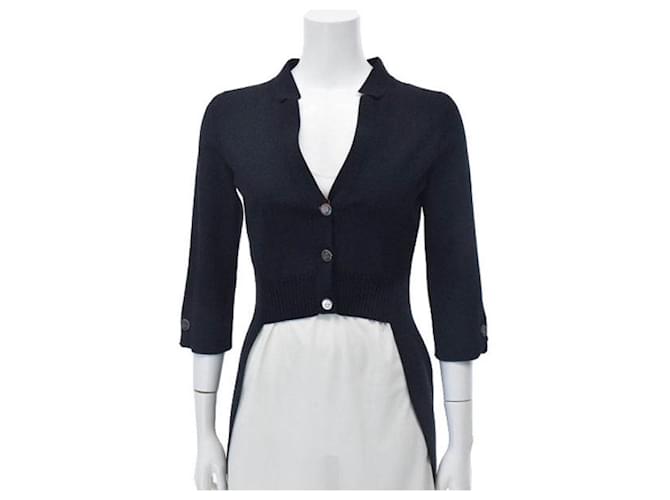 *Chanel Cardigan Tops Knit Quarter Sleeves Coco Mark Button Navy Navy blue Polyester Rayon  ref.699035
