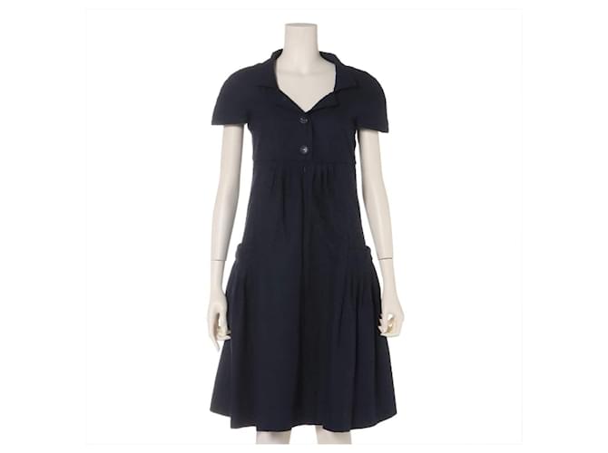 *Chanel Coco Button P40 Cotton × Rayon One Piece 34 Women's Navy Navy blue  ref.699036
