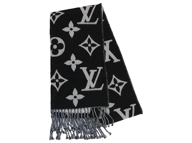 LOUIS VUITTON Escharpe Simply LV Scarf Wool Black White M76964 LV