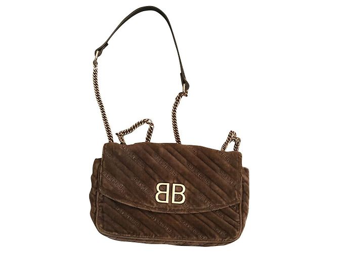 Balenciaga BB Chain Handtasche Samt Grau