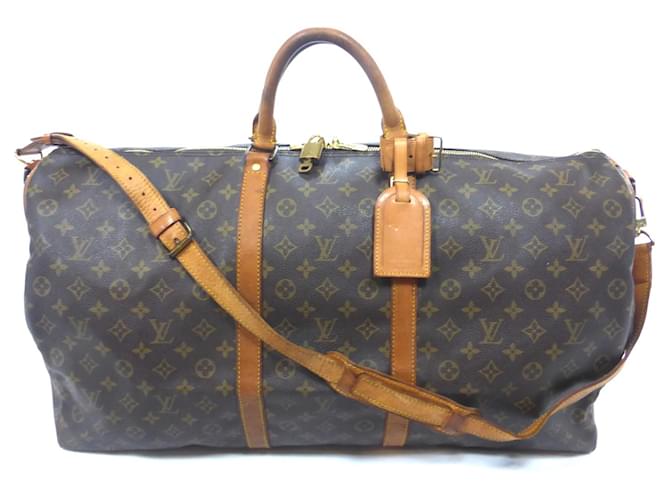 Louis Vuitton keepall 60 monogram shoulder strap Brown Leather  ref.699238