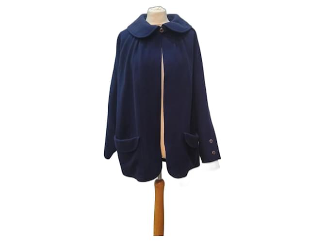 abrigo estilo capa corta Fendi Azul marino Cachemira Lana  ref.699328