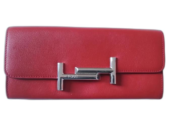 Tod's Doppia T Red Leather  ref.699347