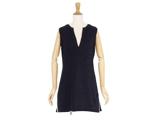 *CHANEL One-Piece Pile sin mangas Tops Mujeres Made in Italy Negro Tamaño 38 Algodón  ref.699354