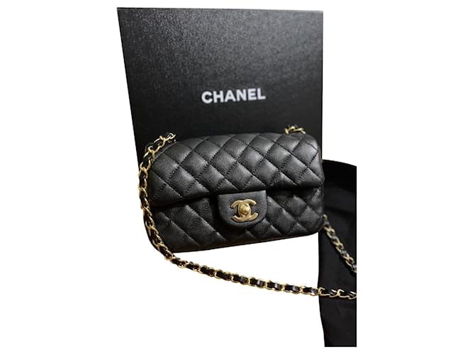 Timeless Chanel Mini retângulo Caviar Preto Couro  ref.699358