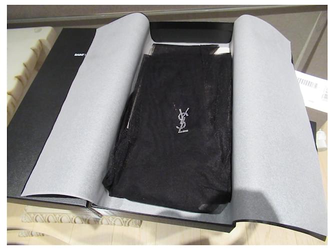 Saint Laurent sheer tights with crystal logo Black Polyamide  ref.699367