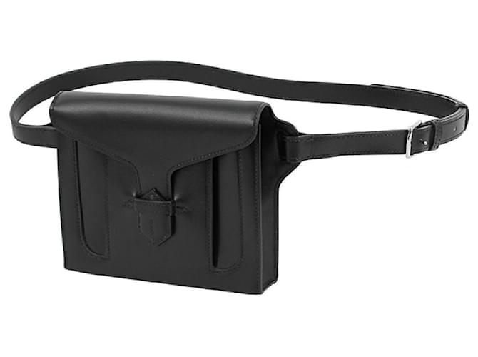 *Hermès Riñonera Box Piel de becerro Negro Accesorios plateados Pochette Body Bag Mini Bolso Bandolera Cuero  ref.699394