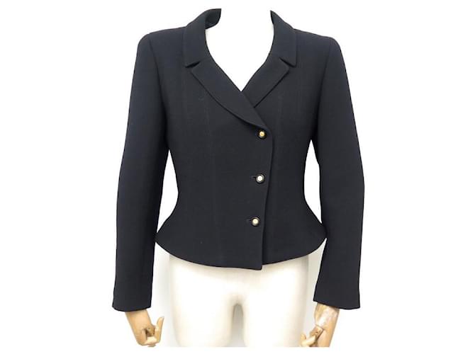 CHANEL FITTED JACKET SIZE M 36 38 BLACK WOOL WOMAN JACKET  ref.699526