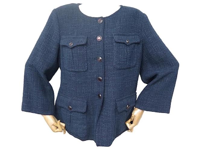 CHANEL JACKET ROUND NECK SIZE 42 L IN BLUE TWEED BLUE COTTON WOMAN JACKET Multiple colors  ref.699530