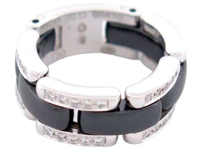 NEW CHANEL ULTRA T RING50 WHITE GOLD BLACK CERAMIC DIAMONDS 0.22CT RING Silvery  ref.699531