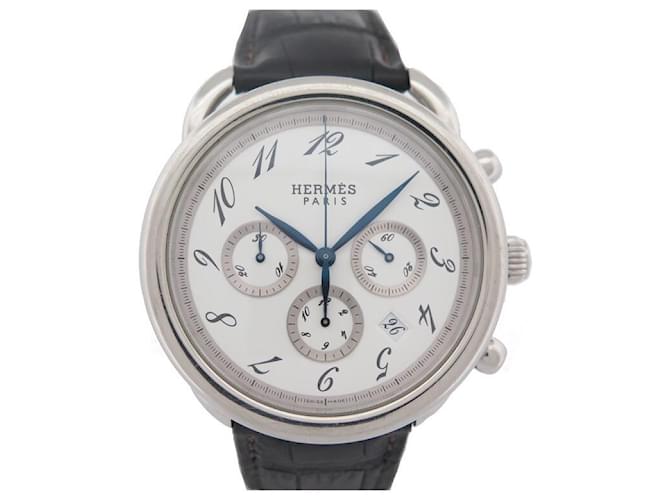 Hermès AR curved watch4.910 Chronograph 43 MM AUTOMATIC STEEL PALLADIE WATCH Silvery  ref.699533
