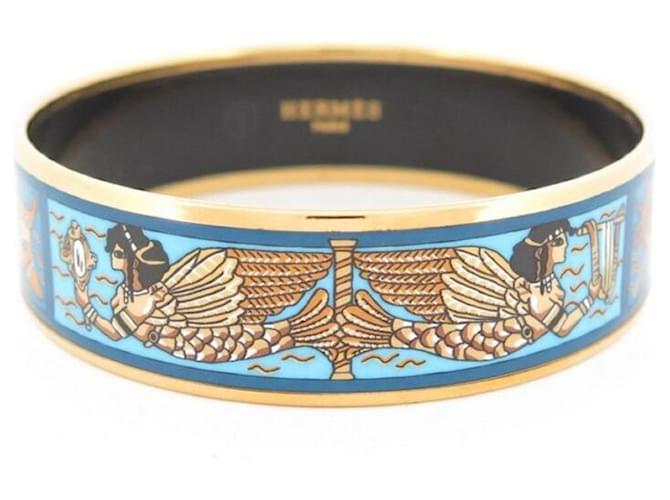 Hermès NEUF BRACELET HERMES LARGE EMAIL BLEU ET DORE NEW GOLDEN AND BLUE BANGLE  ref.699583