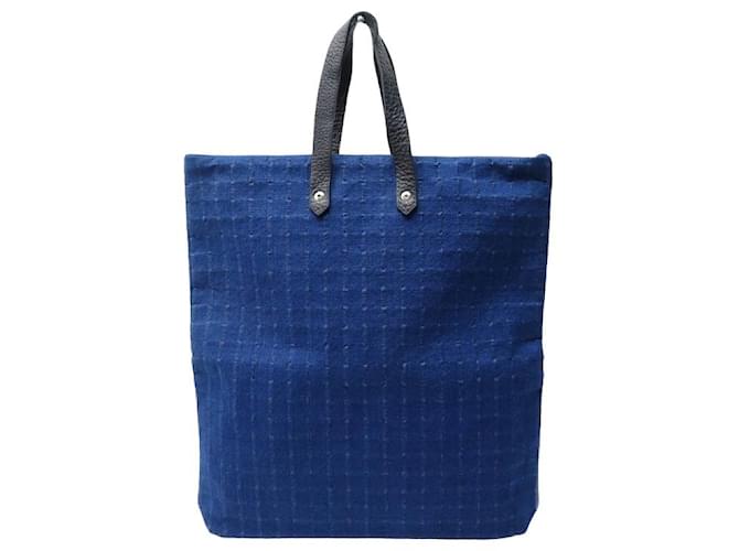 Hermès NEUE HERMES AHMEDAB CABAS SHOPPING-HANDTASCHE AUS CANVAS UND LEDER-TASCHE Blau Baumwolle  ref.699613