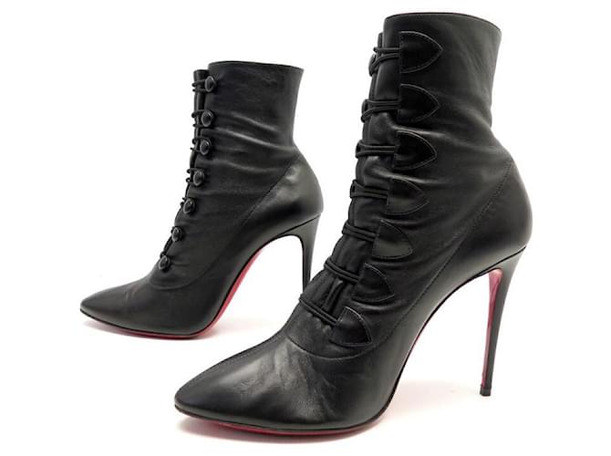 CHAUSSURES CHRISTIAN LOUBOUTIN FRENCH TUTU 38 BOTTINES A TALONS CUIR BOOTS Noir  ref.699625