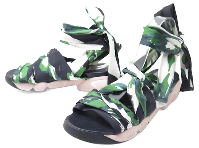 CHRISTIAN DIOR SHOES WITH RIBBONS 39 GREEN SANDALS GREEN CANVAS