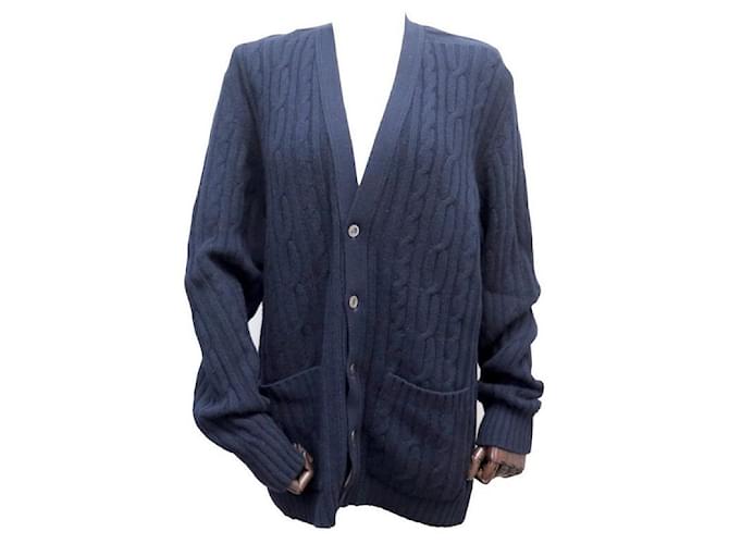 VINTAGE GILET CARDIGAN CHANEL L 42 GIACCA IN CASHMERE GIACCA IN CASHMERE SCOZIA Blu navy Cachemire  ref.699691