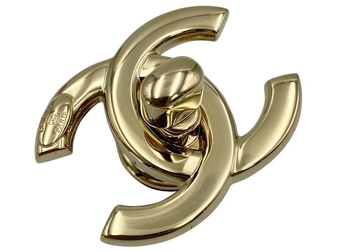 Chanel Vintage Gold Turn Lock CC Logo Brooch