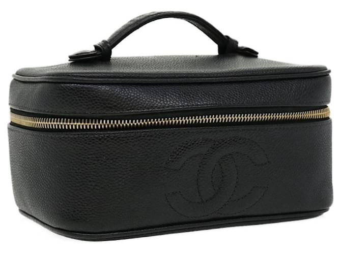CHANEL COCO Mark Vanity Cosmetic Pouch Caviar Skin Black CC Auth 32533 Leather  ref.700182