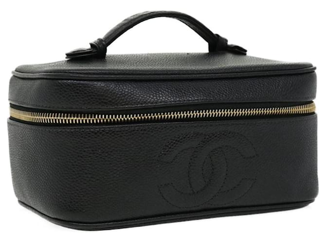 CHANEL COCO Mark Vanity Trousse Cosmétique Caviar Skin Noir CC Auth 32533 Cuir  ref.700182