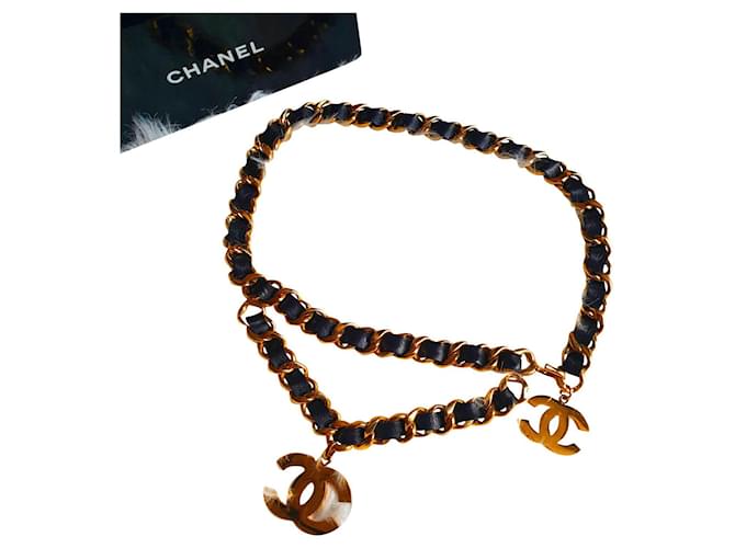 Chanel CEINTURE CHAINE Métal Noir Doré  ref.700311