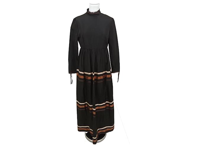 Louis Féraud Vintage Louis Feraud dress in a New Romantics / Goth style Brown Black Cotton Acetate  ref.700427