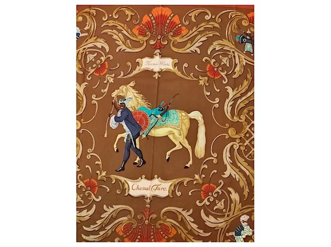 Hermès El caballo turco Castaño Seda  ref.700443