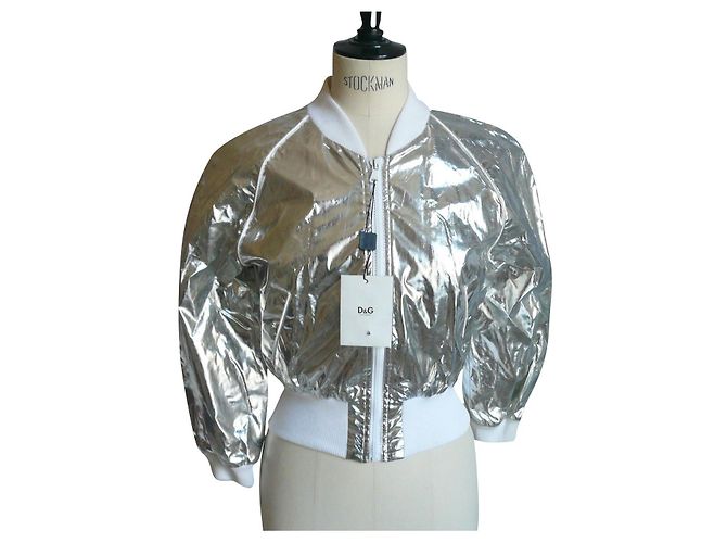 Dolce & Gabbana DOLCE GABBANA Short metallic mirror jacket T40 IT BE Silvery