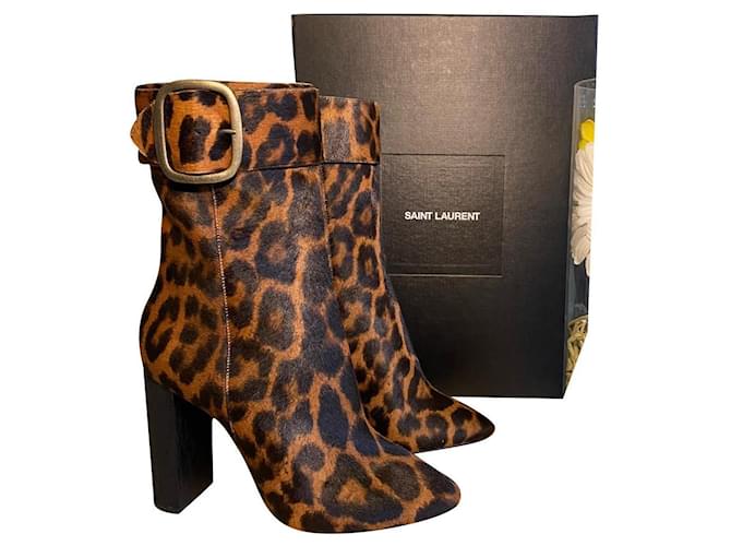 Yves Saint Laurent Saint Laurent boots Joplin model in leopard print suede never worn Deerskin  ref.701023